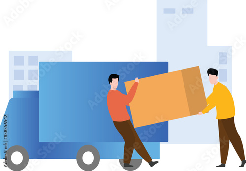 The boys are putting the cartons in the truck.