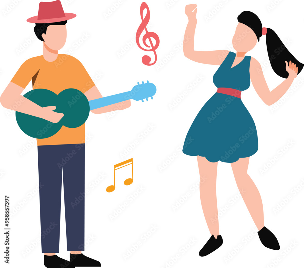 The boy is playing the violin and the girl is dancing