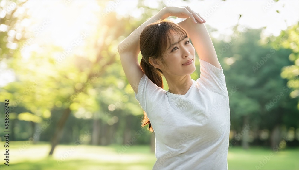 公園でストレッチをしている若いアジア人の女性。(Young Asian woman stretching in the park.)
公園でストレッチをしている若いアジア人の女性。(Young Asian woman stretching in the park.)