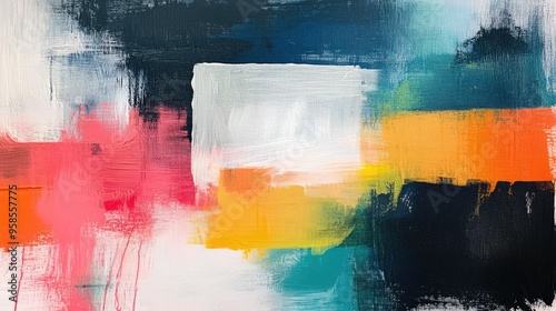 Abstract Art with Vibrant Color Blocks and Textured Strokes