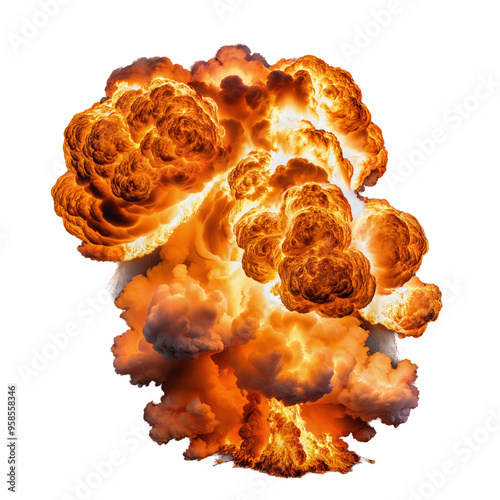 Incendiary orange fireball explosion isolated on transparent background