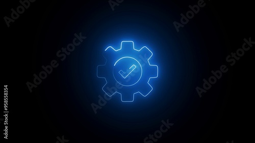 Technical specifications conformity graphic icon. Gear with check mark isolated sign on white background.