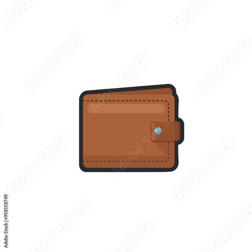 brown leather wallet in outline flat vector design.