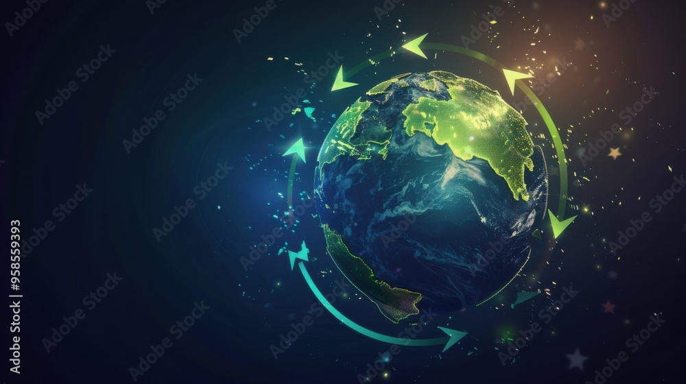 Sustainable Globe with Recycling Arrows Sustainable Globe with Recycling Arrows