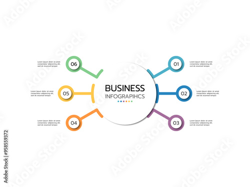 Infographic template concept circular with 6 stage, options or elements. Minimal infographic design template.