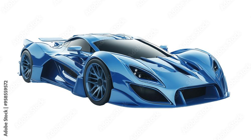 A sleek blue racing car showcasing aerodynamic design at a virtual event in the late afternoon sun A sleek blue racing car showcasing aerodynamic design at a virtual event in the late afternoon sun
