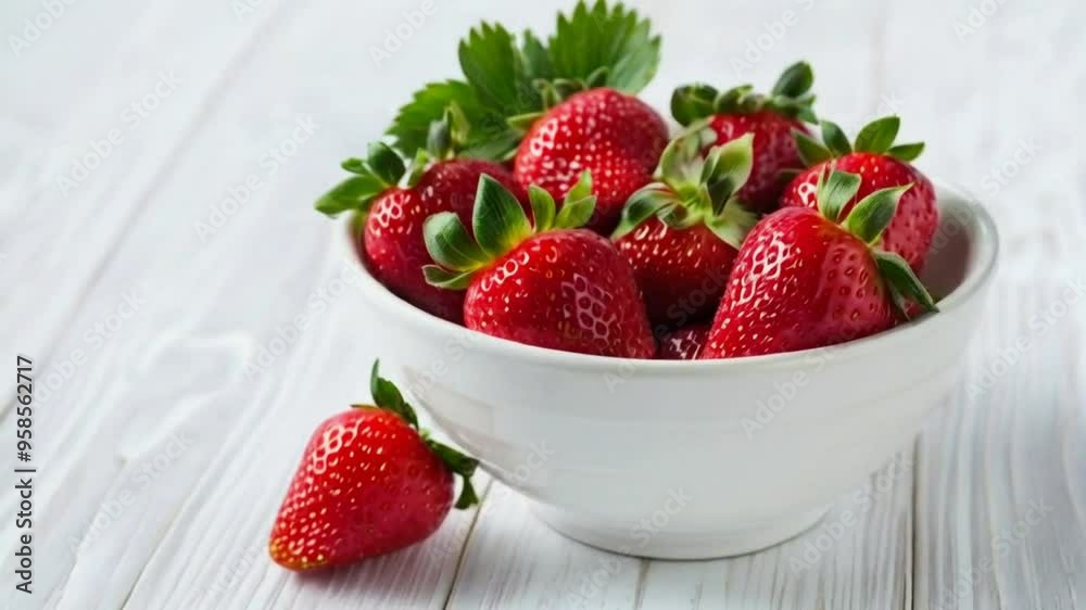 Fresh strawberries in a white ceramic bowl, isolated. Fresh strawberries in a white ceramic bowl, isolated.