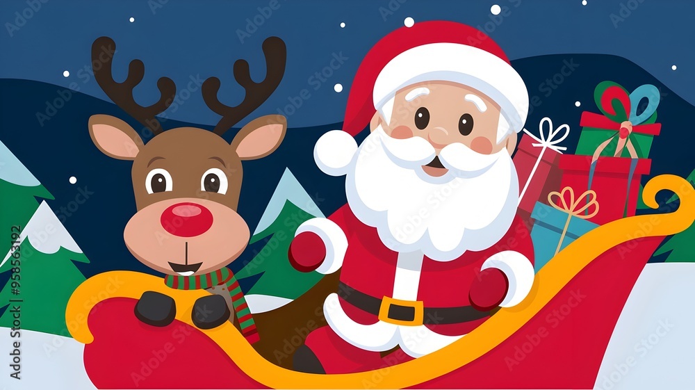 Santa Claus and Rudolph are delivering presents. Santa Claus and Rudolph are delivering presents.