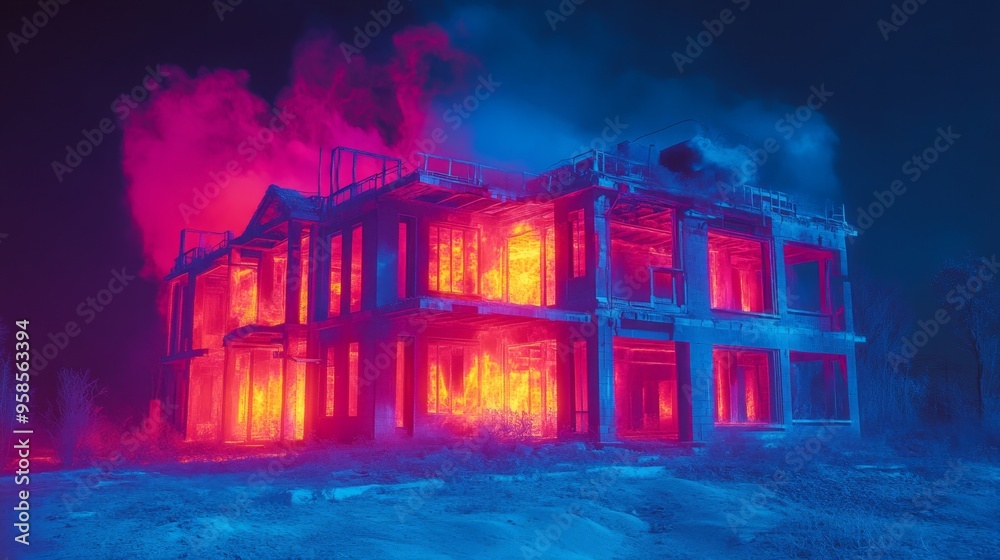 Burning Building Night. Burning Building Night.