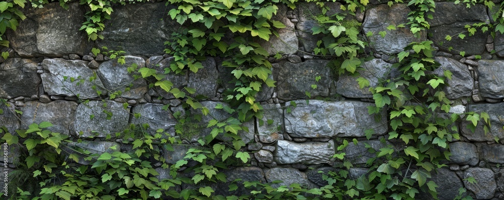 Verdant ivy climbing old stone wall, 4K hyperrealistic photo Verdant ivy climbing old stone wall, 4K hyperrealistic photo