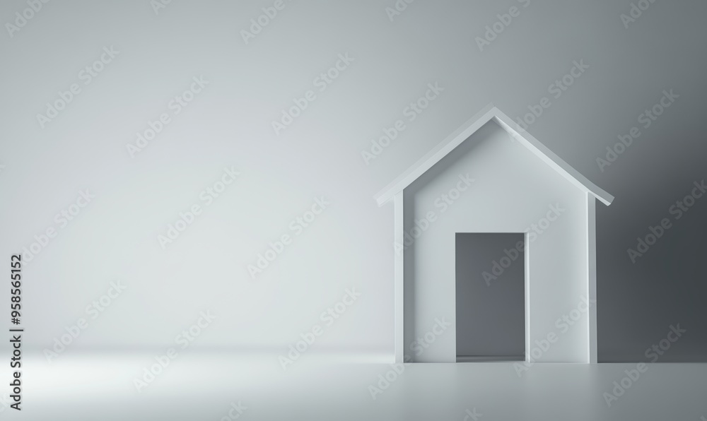 The white small empty house is seen in cross section. Real estate concept or symbol - simple white 3D house in isolation on a white background. The white small empty house is seen in cross section. Real estate concept or symbol - simple white 3D house in isolation on a white background.