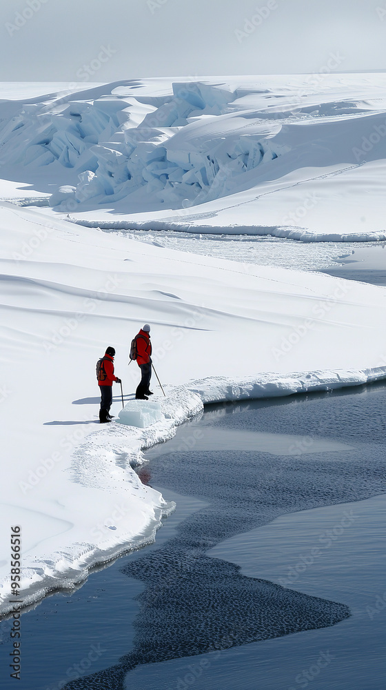 Arctic Researchers Collecting Ice Samples in Isolated Snowy Environment Arctic Researchers Collecting Ice Samples in Isolated Snowy Environment