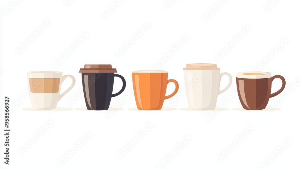 A collection of various coffee cups in diverse colors and styles, perfect for your beverage-related projects. A collection of various coffee cups in diverse colors and styles, perfect for your beverage-related projects.