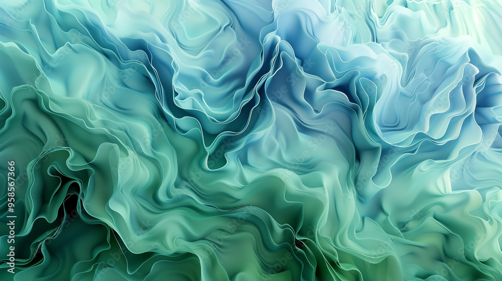 Obraz premium business background wallpaper Abstract fluid wave patterns in shades of blue and green, with a soft, flowing 3D effect.