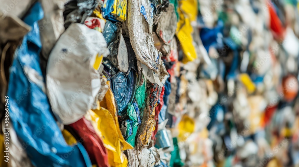 Fototapeta premium Close-up of recycled materials on recycling factory.