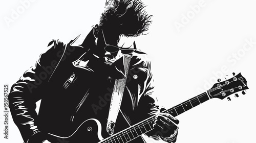 Young Man Rock Musician Playing Guitar in Jacket