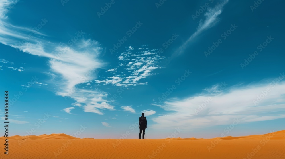 Silhouette of a man standing in the middle of the desert. Silhouette of a man standing in the middle of the desert.