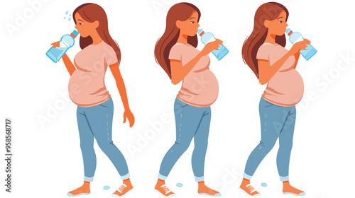 Young Pregnant Woman Drinking Water from Water Bottle