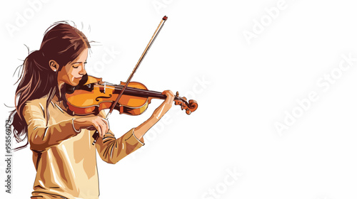 Young Pretty Woman Playing Violin in Casual Attire