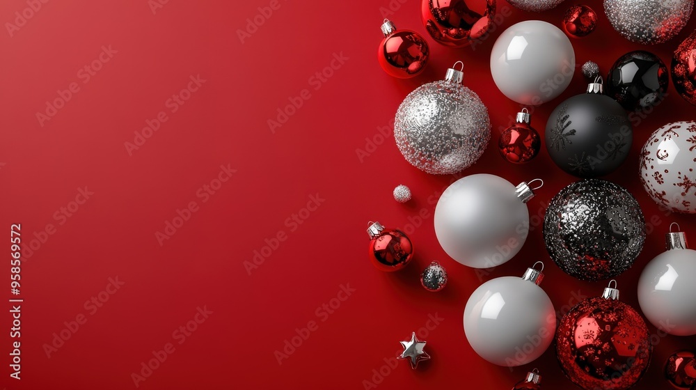 Christmas ornaments with discount stickers, isolated background, 3D Blender style, minimal and colorful design Christmas ornaments with discount stickers, isolated background, 3D Blender style, minimal and colorful design