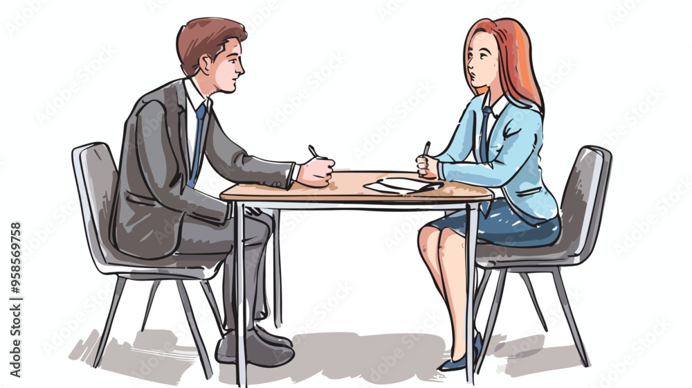 Young Professional at Job Interview Hand-drawn Vector Illustration Young Professional at Job Interview Hand-drawn Vector Illustration