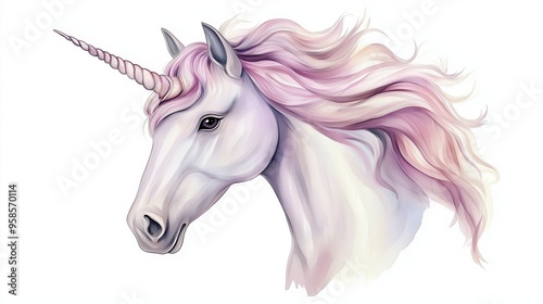 illustration of a unicorn with pink hair, exuding fantasy and magic with its gentle and dreamlike appearance.