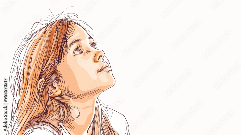 Young Thoughtful Girl of School Age Looking Up Young Thoughtful Girl of School Age Looking Up