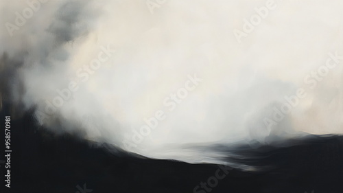 Smoky abstract blend of black and pale white hues with a fluid gradient and smooth transitions