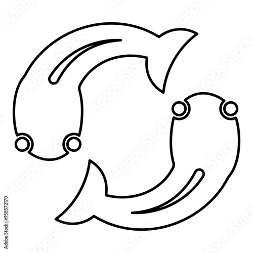 Fish goby two moves in circle contour outline line icon black color vector illustration image thin flat style