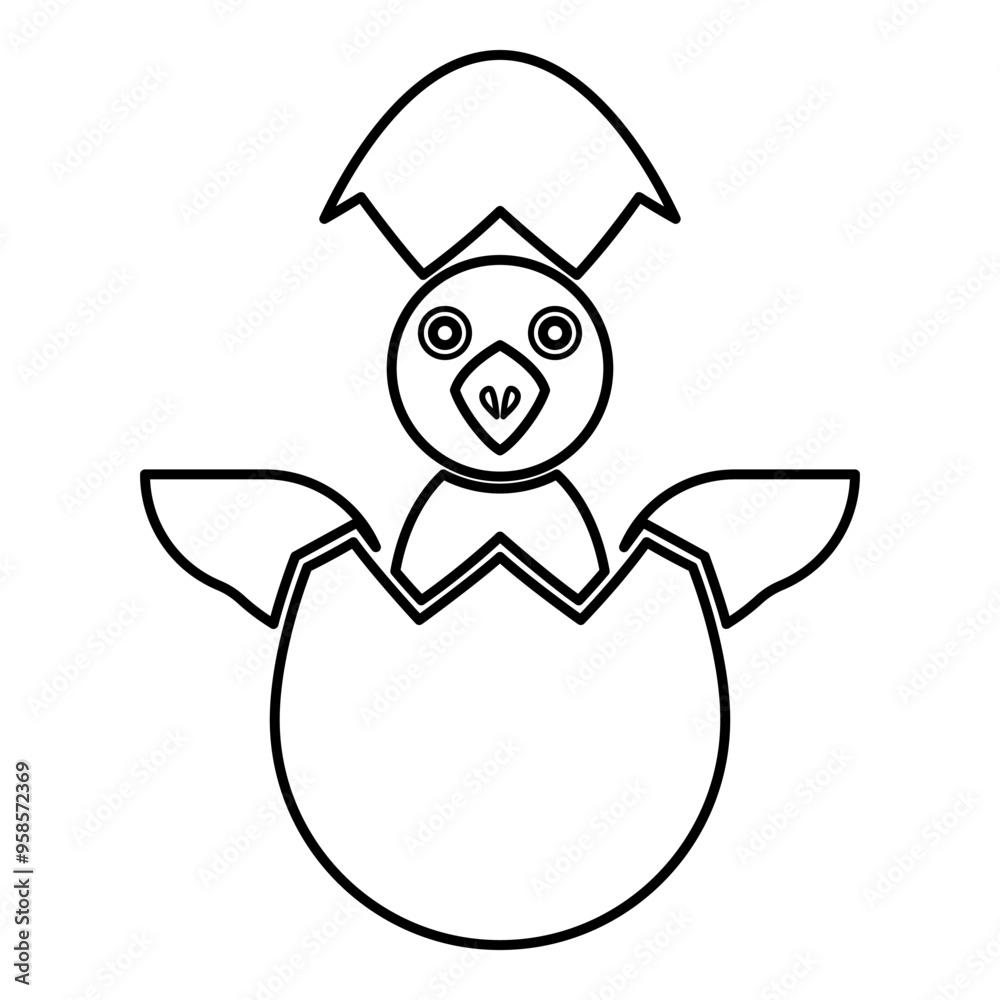 Chicks hatch from the egg baby bird cracked eggshell contour outline line icon black color vector illustration image thin flat style Chicks hatch from the egg baby bird cracked eggshell contour outline line icon black color vector illustration image thin flat style