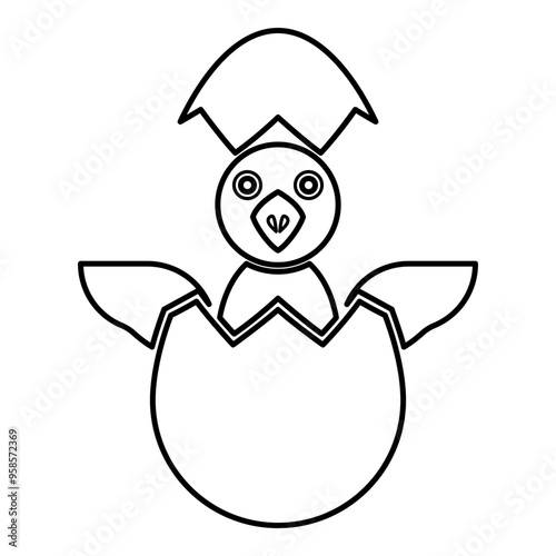 Chicks hatch from the egg baby bird cracked eggshell contour outline line icon black color vector illustration image thin flat style