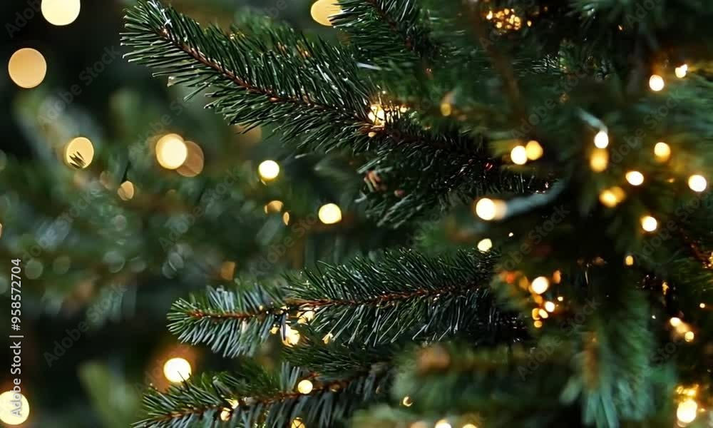 Close-up of Christmas Tree Branch with Lights Close-up of Christmas Tree Branch with Lights