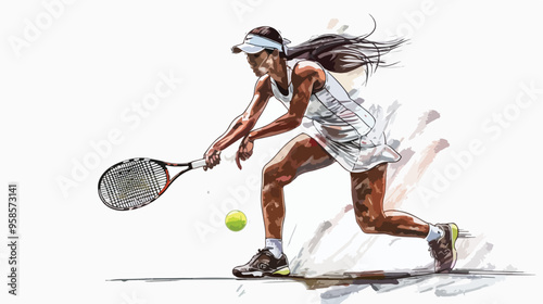 Young Woman Playing Tennis in Action