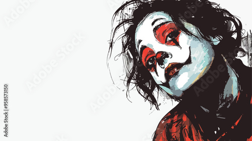 Young Woman Mime Mixed Media Handdrawn Vector Isolated