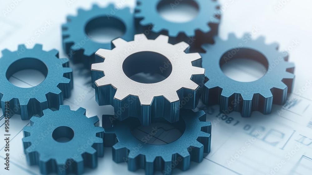 An arrangement of interlocking gears in blue tones, symbolizing mechanics, engineering, and collaboration in various industries. An arrangement of interlocking gears in blue tones, symbolizing mechanics, engineering, and collaboration in various industries.