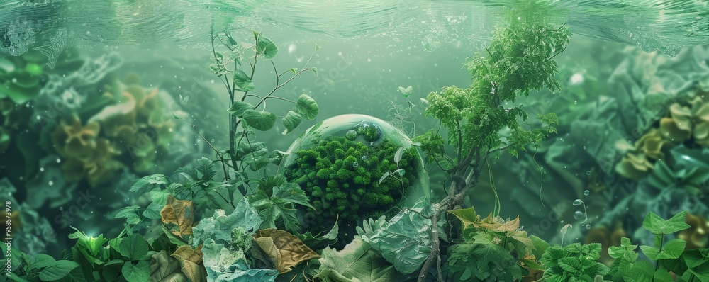 Fototapeta premium Eco-friendly collage with recycled materials, green themes, and nature conservation, 4K hyperrealistic photo