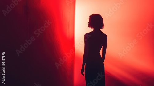 Silhouette of a Woman in a Red Light