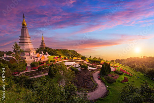 Temples at Doi Inthanon, the highest peak in Thailand, Chiang Mai Province, Thailand, Southeast Asia, Asia photo