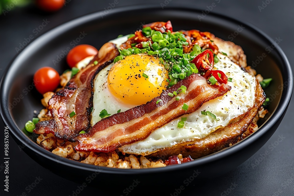 Canteen breakfast, scrambled eggs, crispy bacon provide a hearty start to the morning Canteen breakfast, scrambled eggs, crispy bacon provide a hearty start to the morning