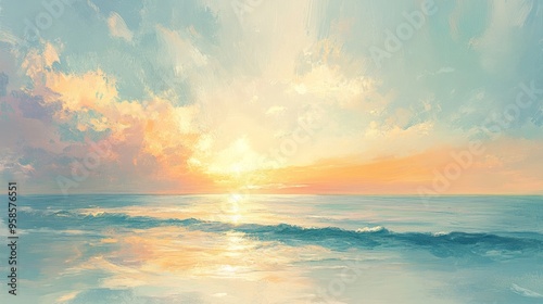 Peaceful Ocean Sunset Calm Sea Water Dramatic Sky Golden Hour