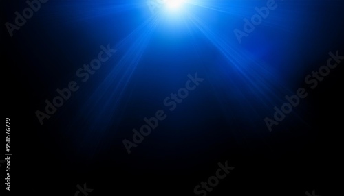 abstract blue lens flare on black background, bokeh defocused lights and shadow overlay for photography