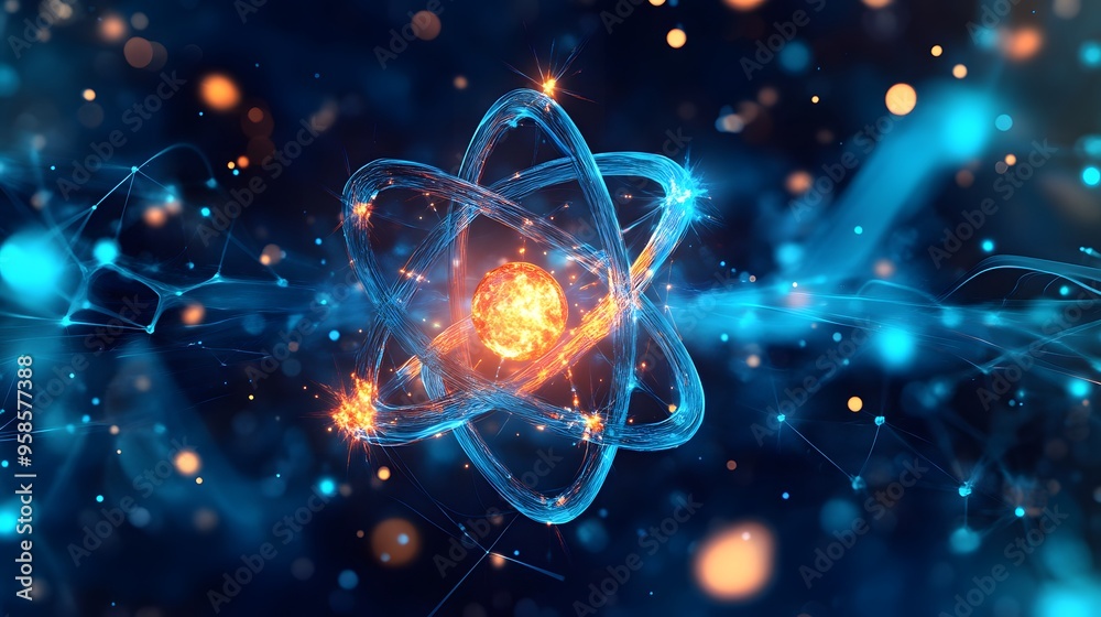 54. Digital illustration of a dangerous atom with intricate, hazardous molecular designs 54. Digital illustration of a dangerous atom with intricate, hazardous molecular designs