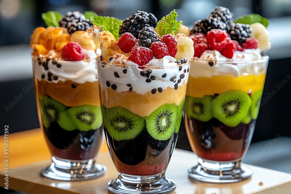 Canteen fruit bar, ripe berries, juicy slices provide a refreshing and healthy dessert option