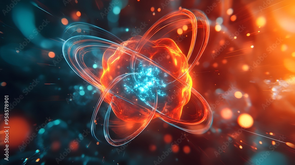 56. Glowing depiction of a toxic atom with energetic molecular fields and light patterns 56. Glowing depiction of a toxic atom with energetic molecular fields and light patterns