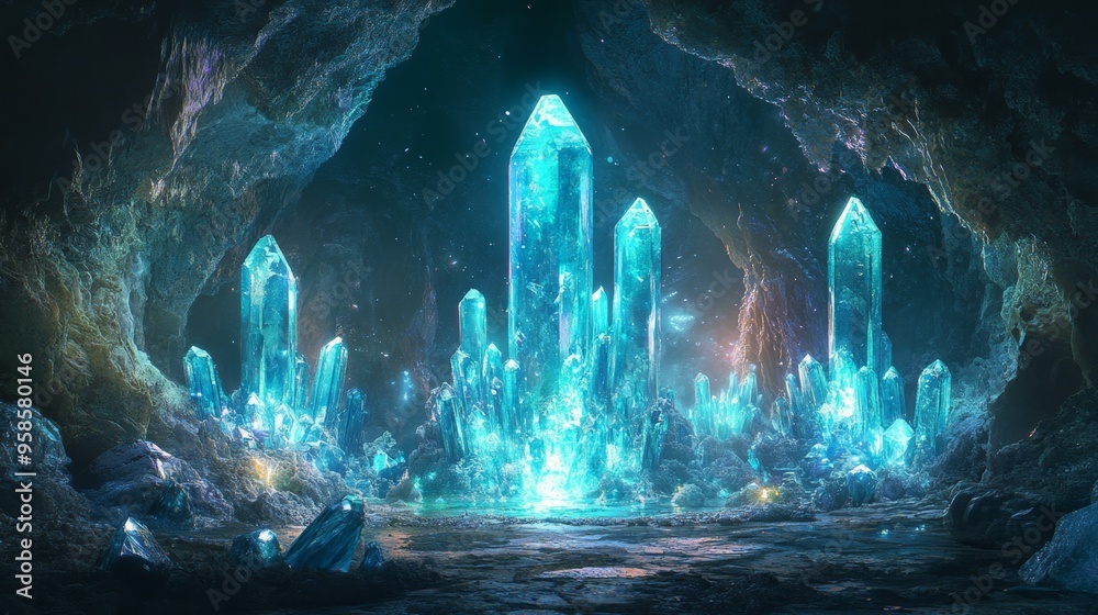 Glowing Crystal Cave Fantasy Landscape Glowing Crystal Cave Fantasy Landscape