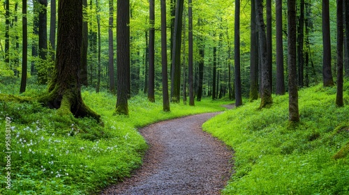 Serene Forest Path Through Lush Greenery