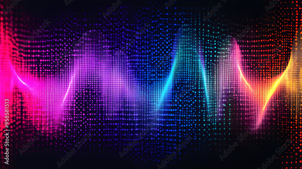 Vibrant halftone vector heartbeat sound waves form a dynamic music-inspired round waveform background, perfect for hospital, radio, party, or audio technology advertising contexts. Vibrant halftone vector heartbeat sound waves form a dynamic music-inspired round waveform background, perfect for hospital, radio, party, or audio technology advertising contexts.