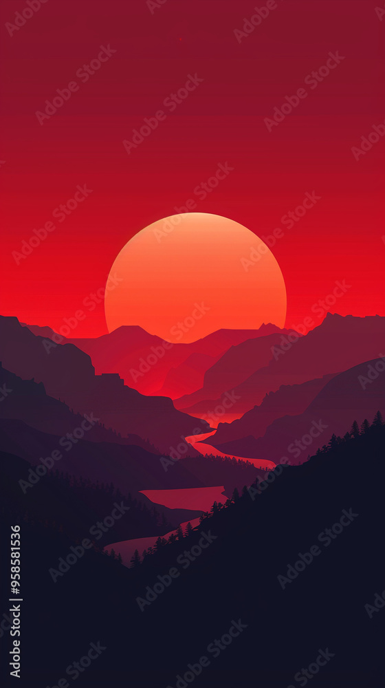 Minimalist Sunset Over Serene Mountain Range Minimalist Sunset Over Serene Mountain Range