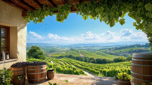 Italian Vineyard View From Under Trellis photo