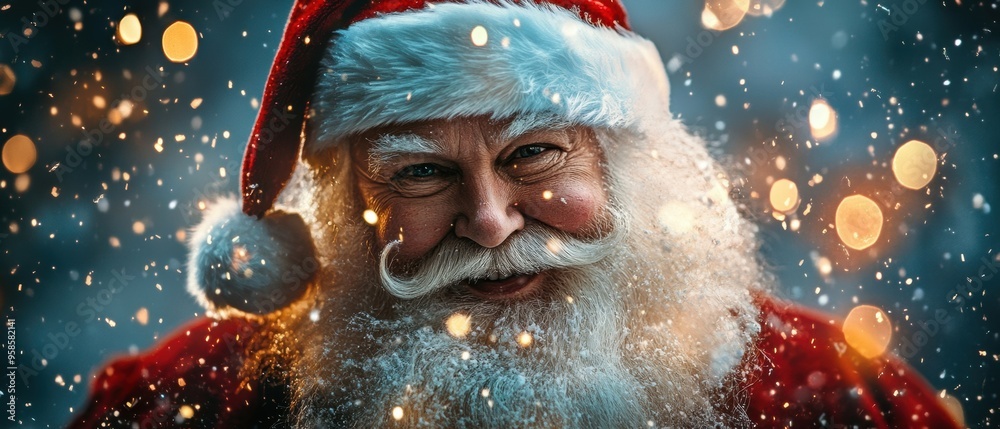 Santa Claus Portrait with Snowflakes and Lights Santa Claus Portrait with Snowflakes and Lights
